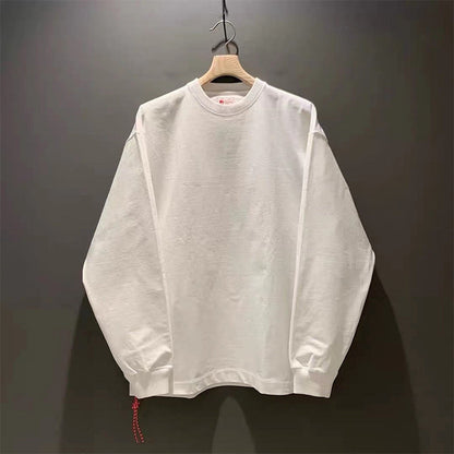 Japanese Red Rope Solid Color Long Sleeve T-shirt Men