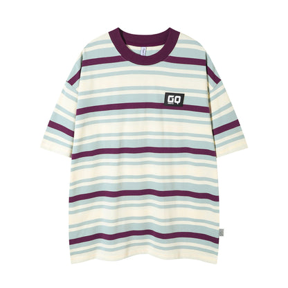 Vintage Stripe Niche Couple Loose Half Sleeve Top