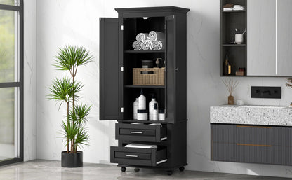 Tall Storage Cabinet with Two Drawers for Bathroom/Office, Black