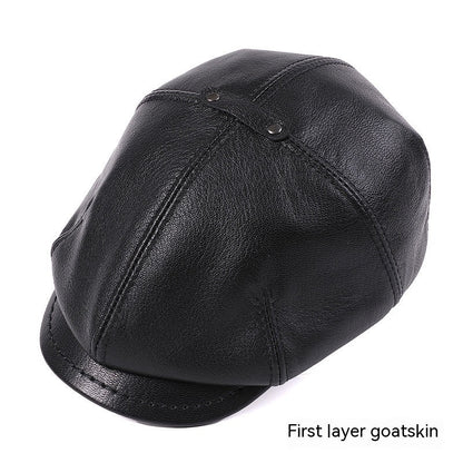 Men's Sheepskin Peaked Beret Newsboy Leather Hat