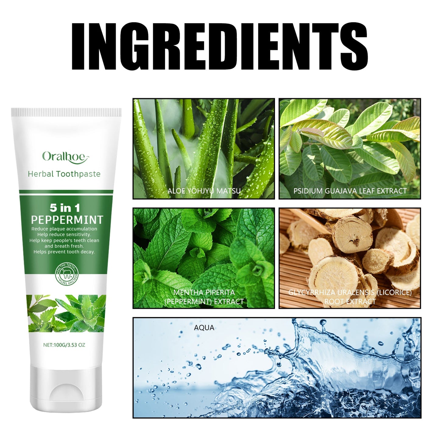 Aloe Whitening Toothpaste Cleans Mouth, Removes Odor, Freshens Breath, Removes Stains, Brighens Teeth And Beautifies Teeth