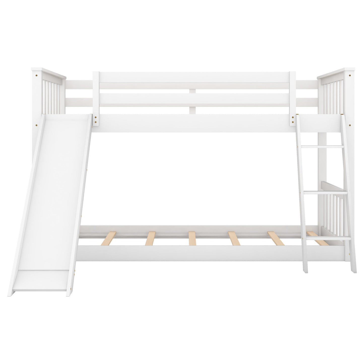 Twin over Twin Bunk Bed with Convertible Slide and Ladder  White