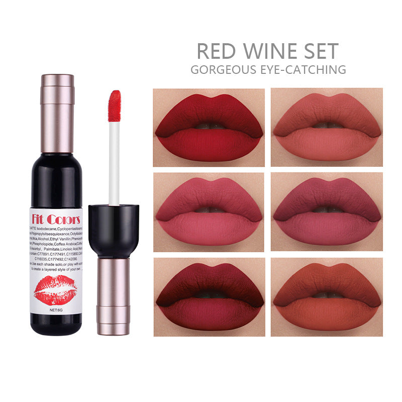 Fit Colors Red Wine Bottle Non-Stick Cup Matte Lip Gloss Matte Velvet Is Not Easy To Fade Lip Gloss Liquid Lipstick