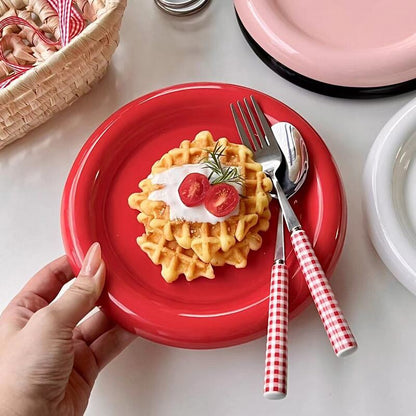 Ins - style Round Ceramic Food Plates. Thick - edged, creative Nordic tableware. Ideal for dessert, steak, pasta.