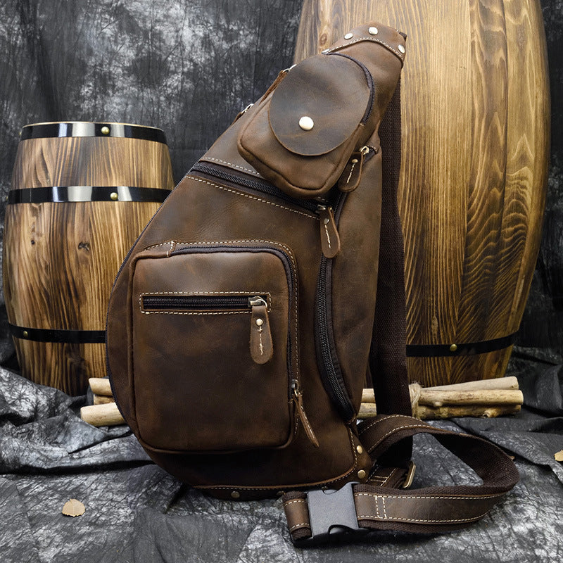 Retro Crazy Horseskin Men's Chest Bag