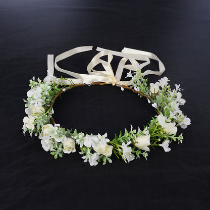 Spring flower wreath fresh simulation flower headdress green plants flowers wedding flower wreath
