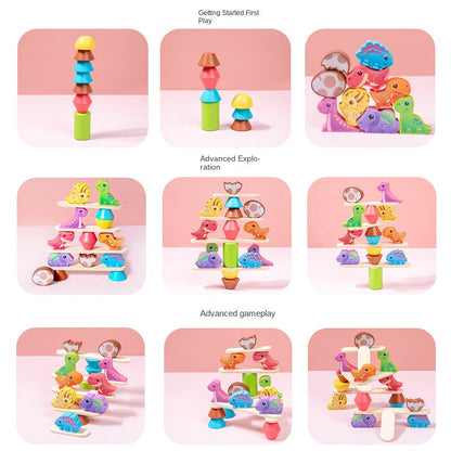 Children's Wooden Dinosaur Animal Stacking Music Balance Building Blocks Kindergarten Puzzle Toy