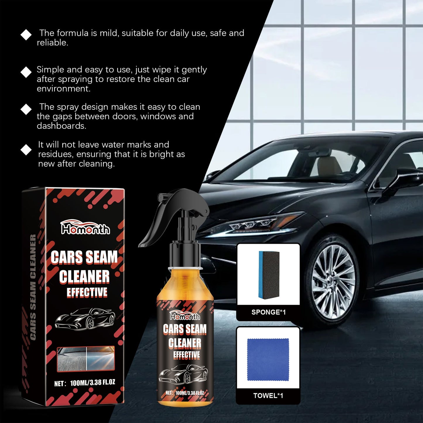 Car Water Stain Cleaner Car Stain Remover Polish Gentle Care Car Paint Gap Cleaning Spray