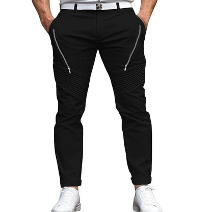 Men's Zipper Pleated Slim Fit Skinny Pants