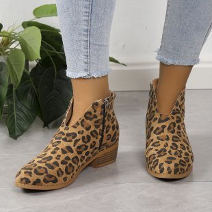 V Cut Chelsea Women's Chunky Heel Pointed Ankle Boots