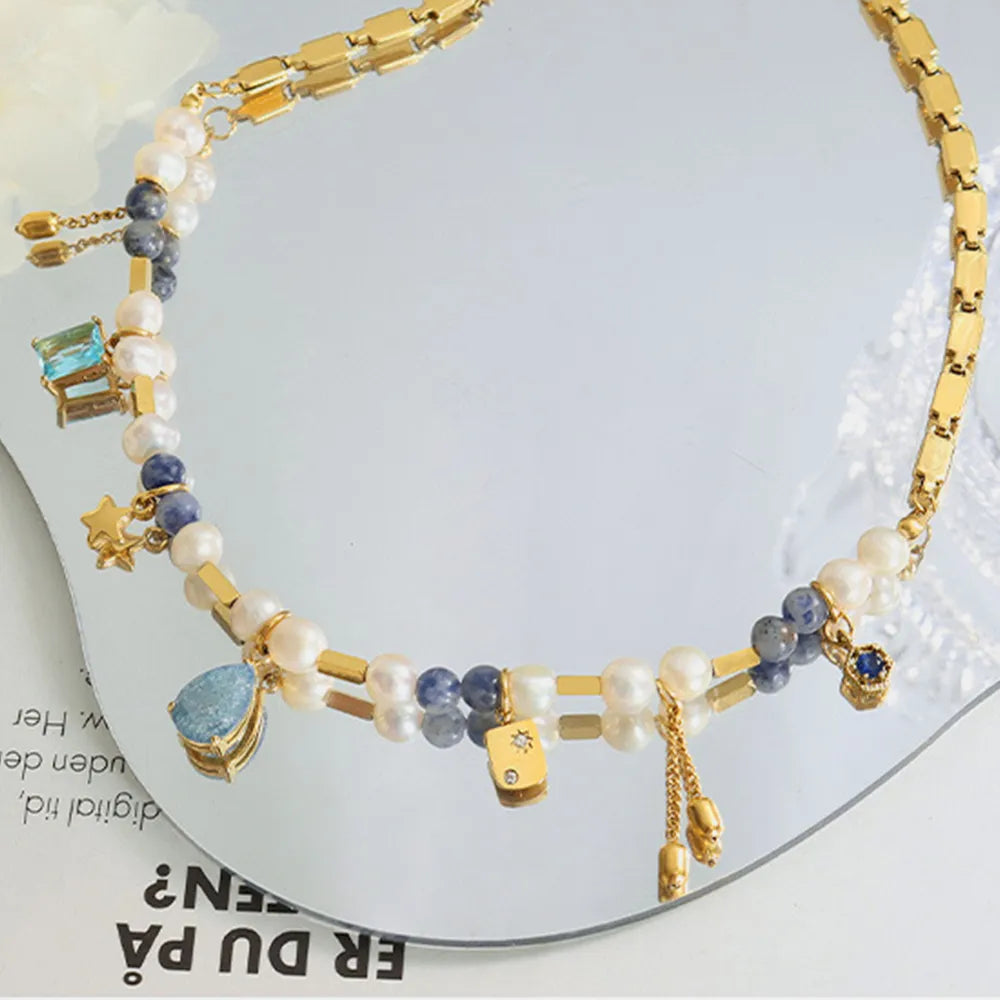 Natural stone freshwater pearl necklace necklace collarbone chain for girls
