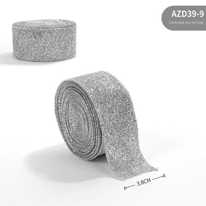 New Gold Onion Cloth Christmas Ribbon Gold Powder Decorative Bow Material Christmas Wire Edge Weaving Ribbon Decoration