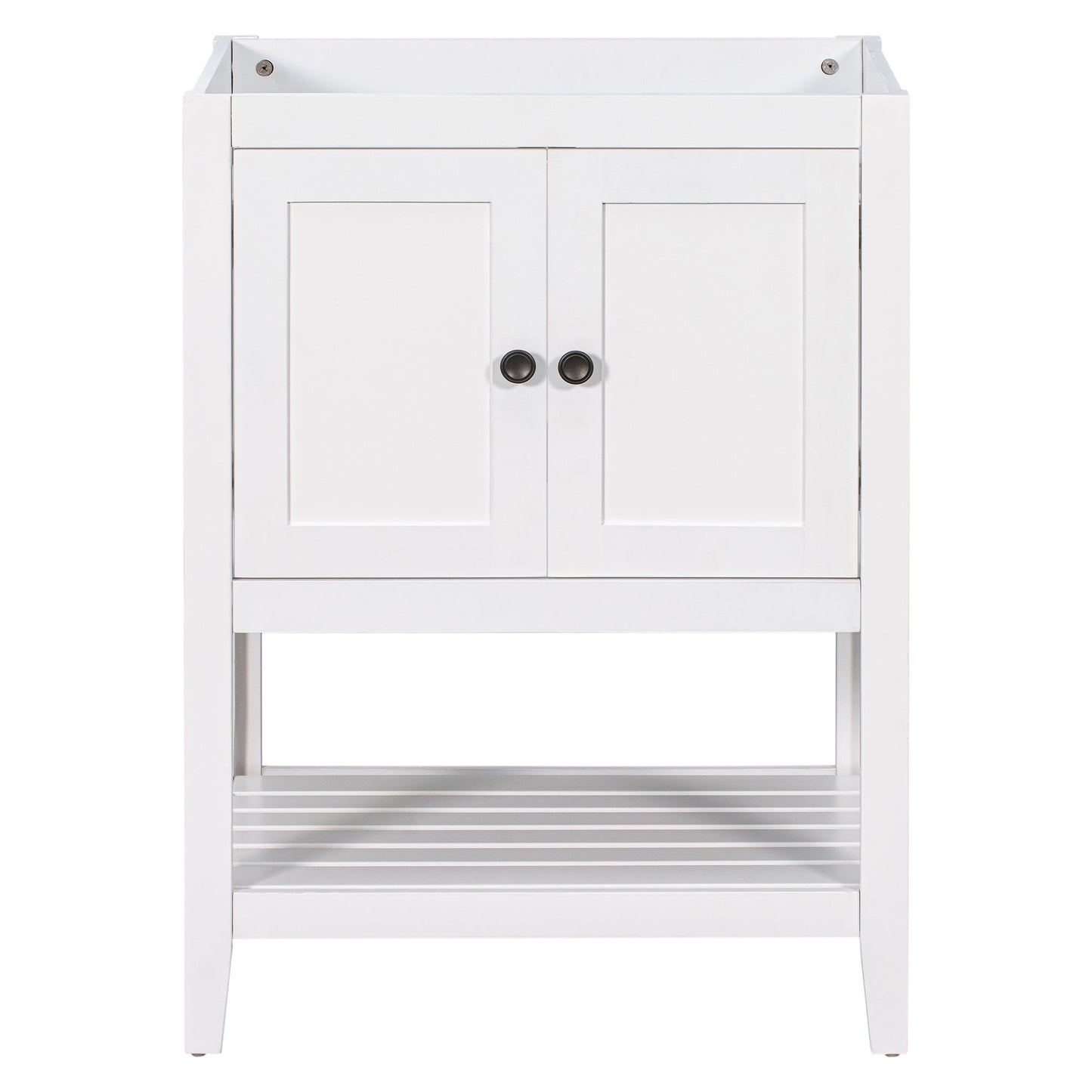 24" Bathroom Vanity Base Only, Soild Wood Frame, Bathroom Storage Cabinet with Doors and Open Shelf, White