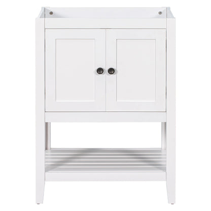 24" Bathroom Vanity Base Only, Soild Wood Frame, Bathroom Storage Cabinet with Doors and Open Shelf, White