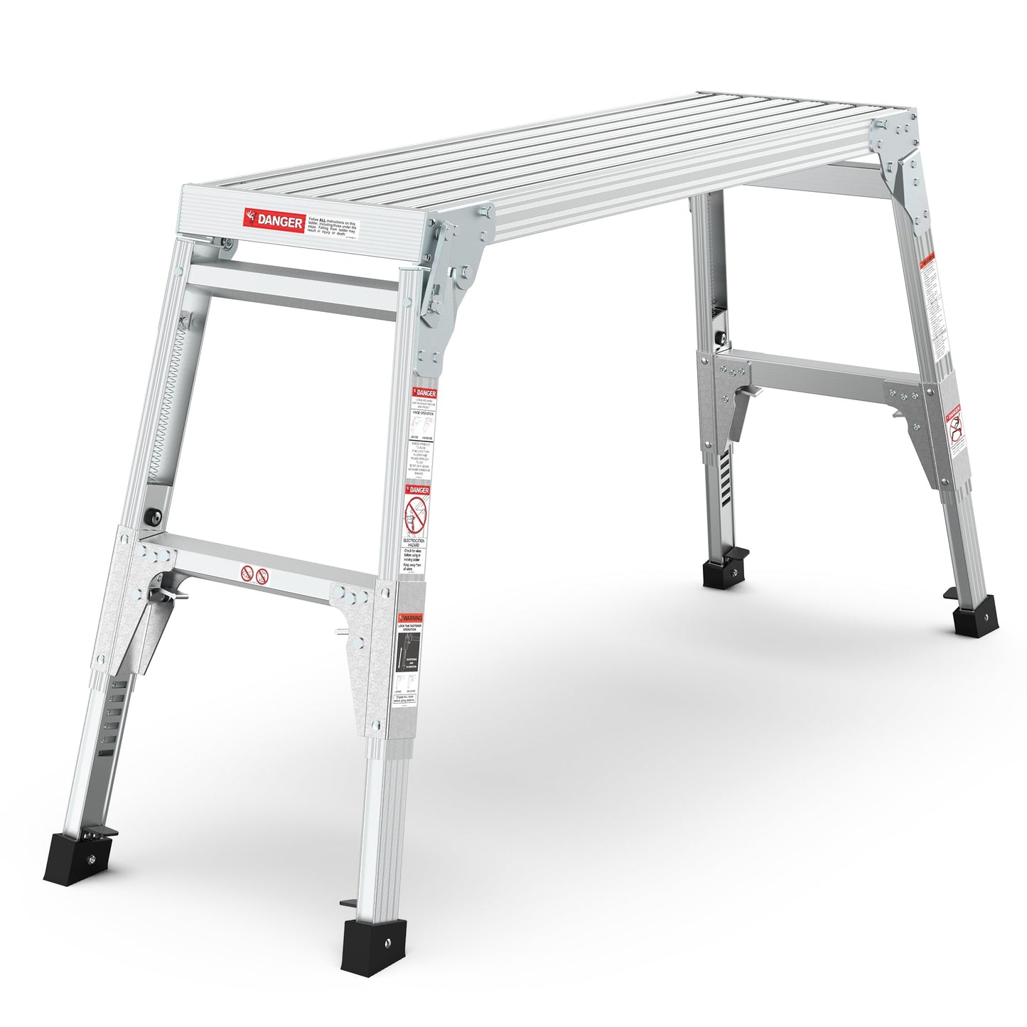 Aluminum Work Platform Large Size Step Stool Folding Portable Work Bench 40" Width Telescopic Feet 22" -27.5" Height Adjustable