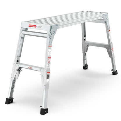 Aluminum Work Platform Large Size Step Stool Folding Portable Work Bench 40" Width Telescopic Feet 22" -27.5" Height Adjustable