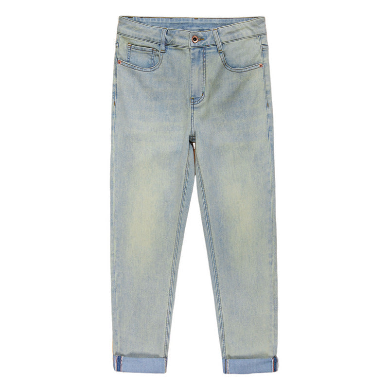 Casual Retro Korean Style Slim-fit Ankle-tied Jeans