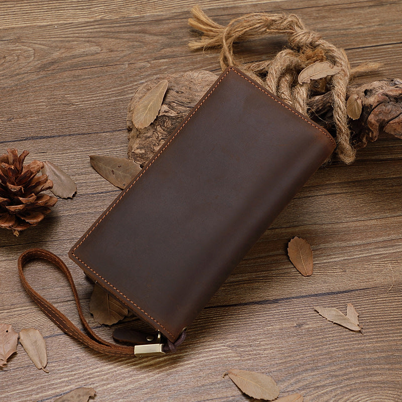 Men's Crazy Horse Leather Zipper Wallet