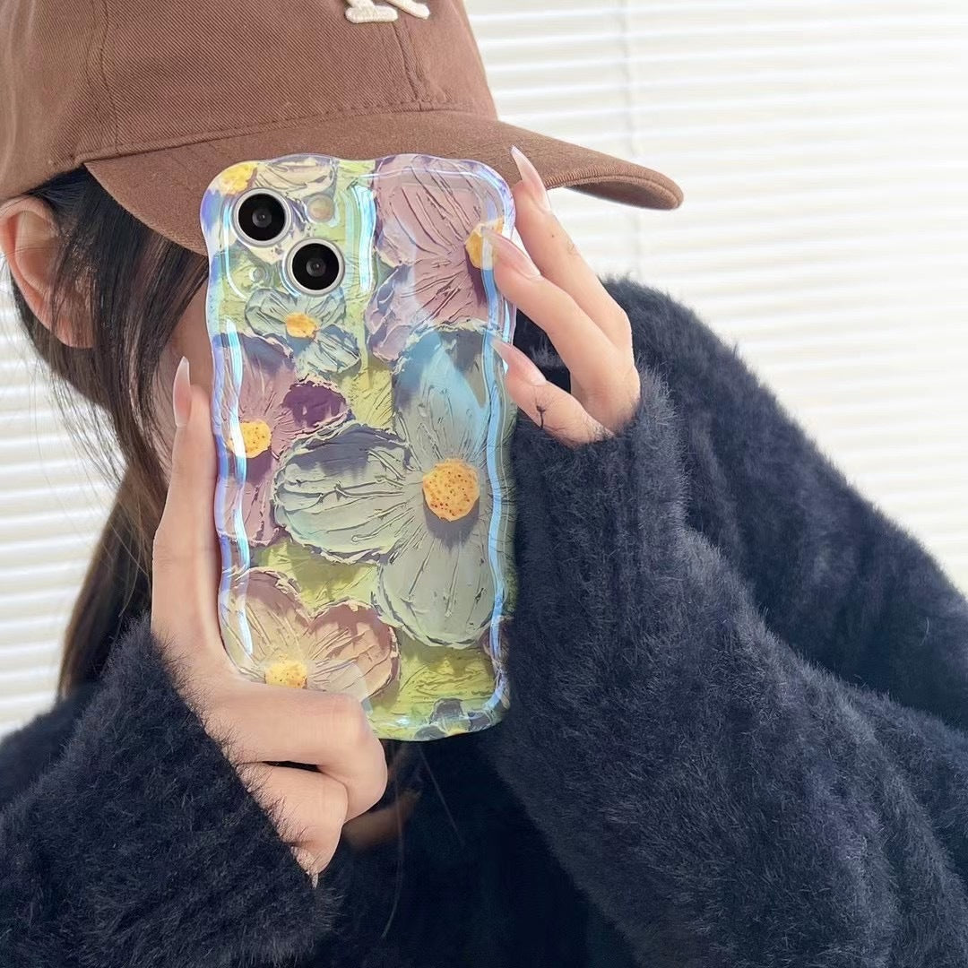 Retro Oil Painting Phone Case Blu-ray Flowers Shockproof Case For Iphone 13 12 13pro 14pro 13 Pro Max Silicone Phone Cover