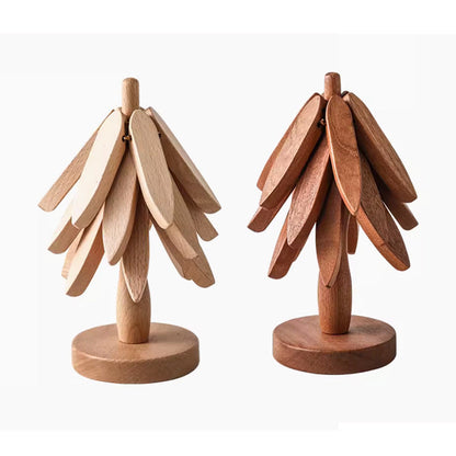 Wooden Christmas Tree Folding Coaster Black Walnut Thick Seat Adiabatic Pad For Kitchen Desktop Decoration Housewarming Gift