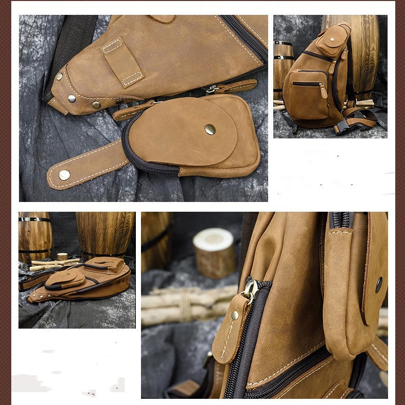 Retro Crazy Horseskin Men's Chest Bag