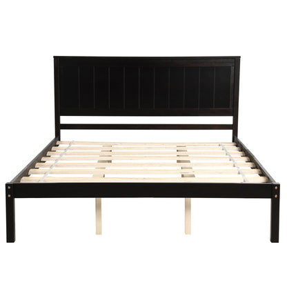 Platform Bed Frame with Headboard, Wood Slat Support  No Box Spring Needed  Queen Espresso