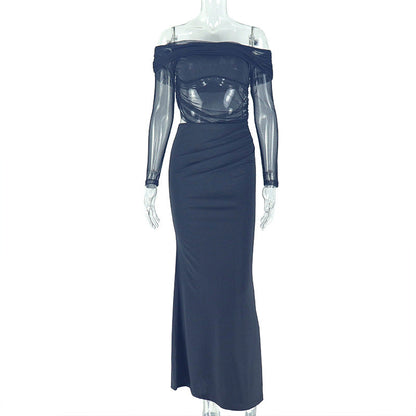 Women's Irregular Hem Pencil Dress Fitted One-Shoulder Long Sleeve Raglan Trendy Dress