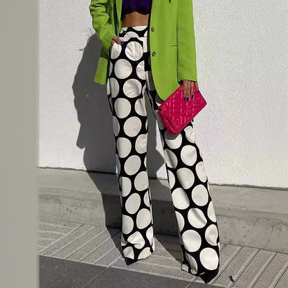 Printed Contrast Wide Leg High Waist Pants
