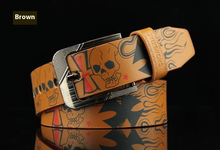 Pin Buckle Men's Leather Skull Casual Belt