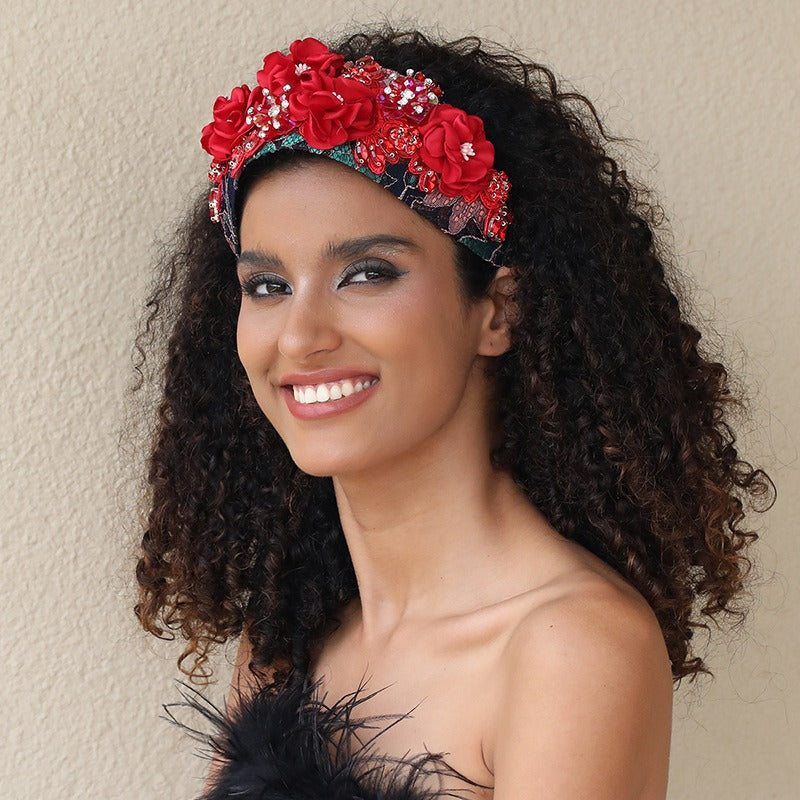 Handmade fabric flower fashion inlaid water drill bit hoop