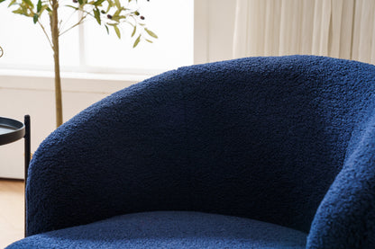 Teddy Fabric Swivel Accent Armchair Barrel Chair With Black Powder Coating Metal Ring Dark Blue