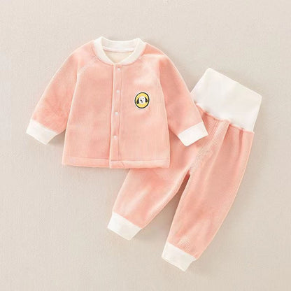 Children's Autumn And Winter Warm Suit Baby Spring And Autumn Plus Fleece Outer Wear Tops Pants Men And Women Baby Two Sets