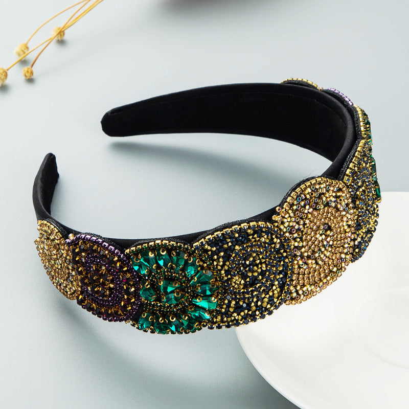 Hair Hoop Fashion Trend Color Rhinestone Head Hoop Luxury Wide Side Heavy Industry Party Hair Accessories Head Hoop