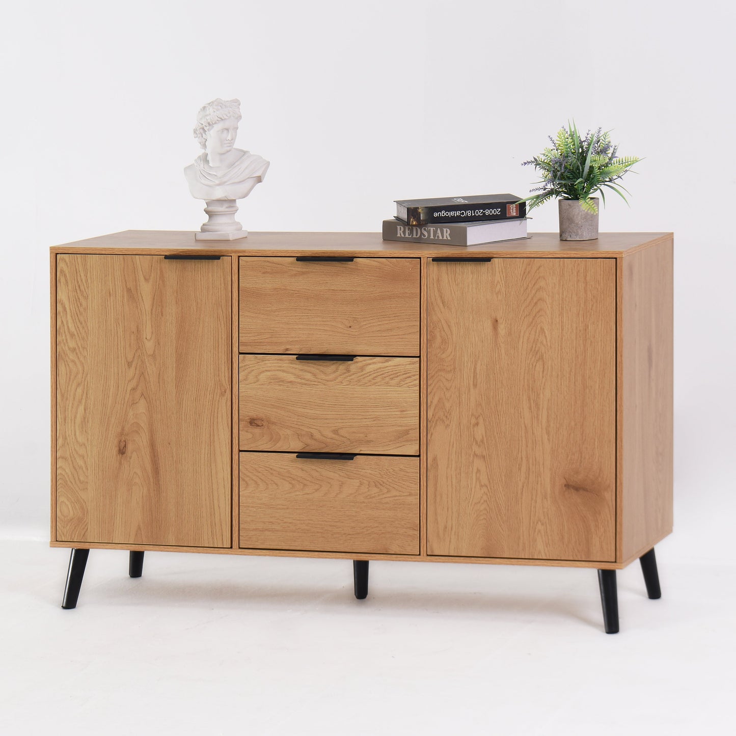Side panel buffet cabinet with storage room, 47.2 "natural wood color kitchen cabinet with 3 drawers and 2 doors