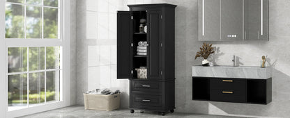 Tall Storage Cabinet with Two Drawers for Bathroom/Office, Black