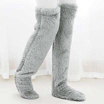 Indoor Plush Warmth Long Socks Cute Fuzzy Socks Over Knee Winter Leg Warmers Plush Sock Slippers Cozy Stocking