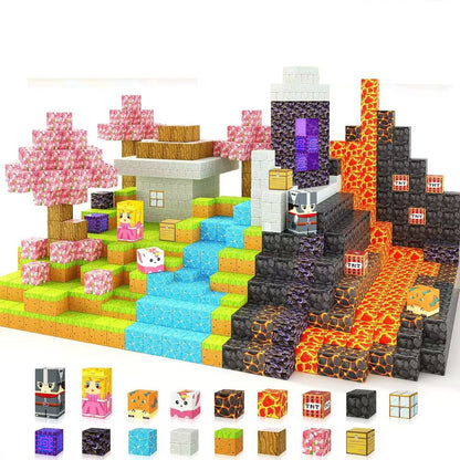 My Building World Magnetic Cube DIY Cherry Blossom Mountain Children's Educational Puzzle Assembly Toy Gift