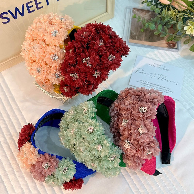 Flower series fashionable and exaggerated wide edge handmade fabric headband