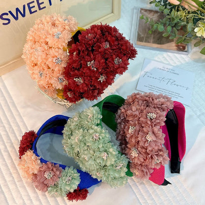 Flower series fashionable and exaggerated wide edge handmade fabric headband