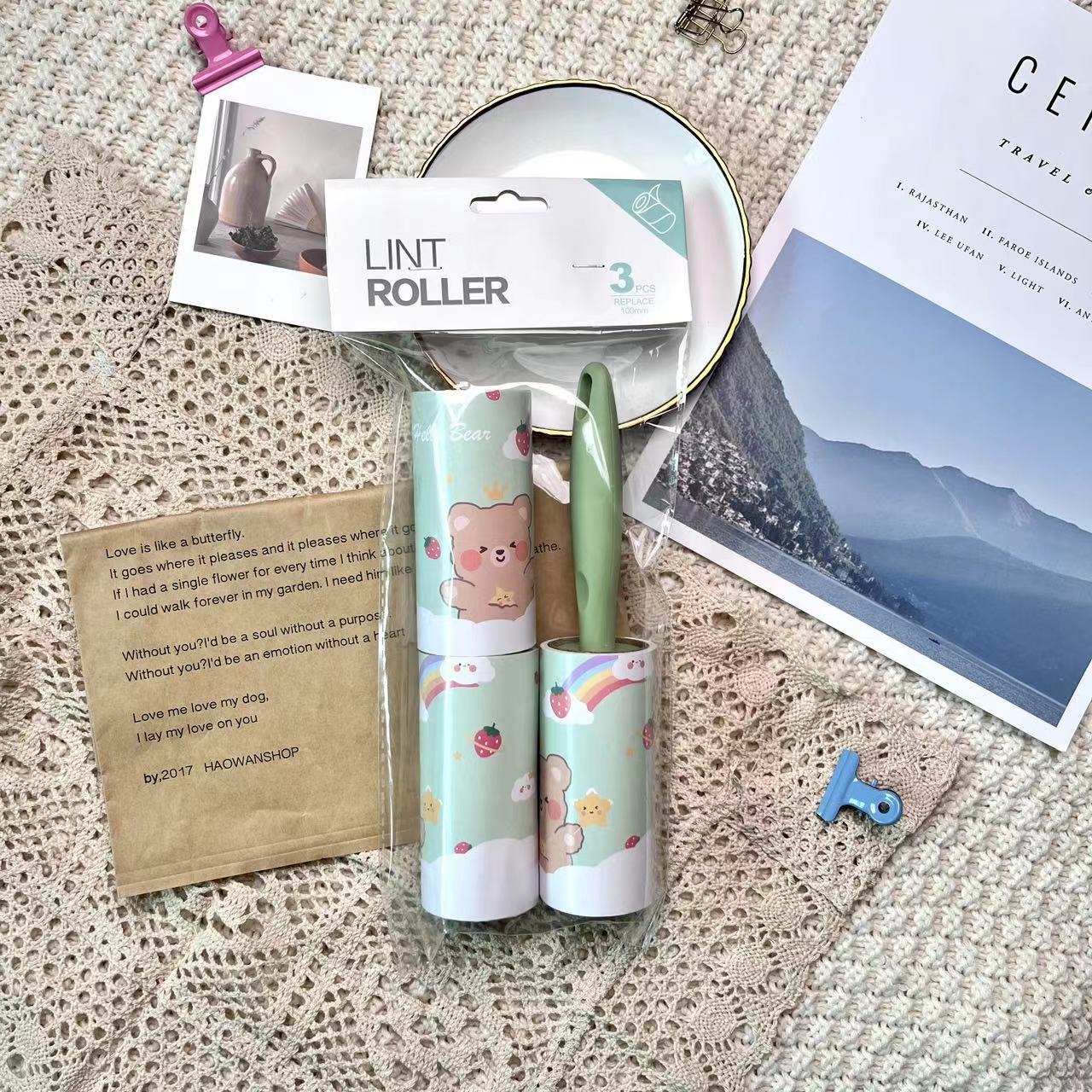 Cartoon pattern lint remover lint roller dust removal paper tearable clothing lint remover