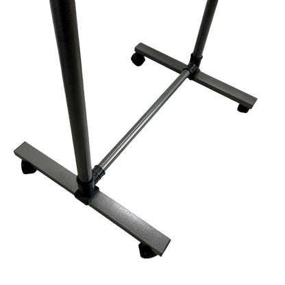 Short clothes hanger with chassis and wheels, heavy-duty rolling clothes hanger, black