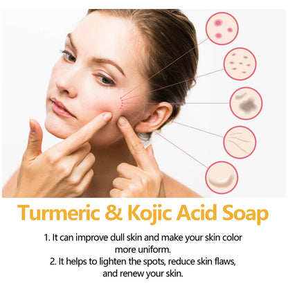 Turmeric & Kojic Acid Soap, Gently Clean Face Fade Spots Brighten Skin Tone Moisturize And Moisturize Even Skin Tone