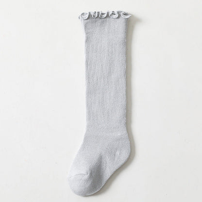 Spring And Summer Children's Socks In The Tube Loose Mouth Fungus Edge Combed Cotton Girls Baby Socks Long Tube Over The Knee Baby Socks
