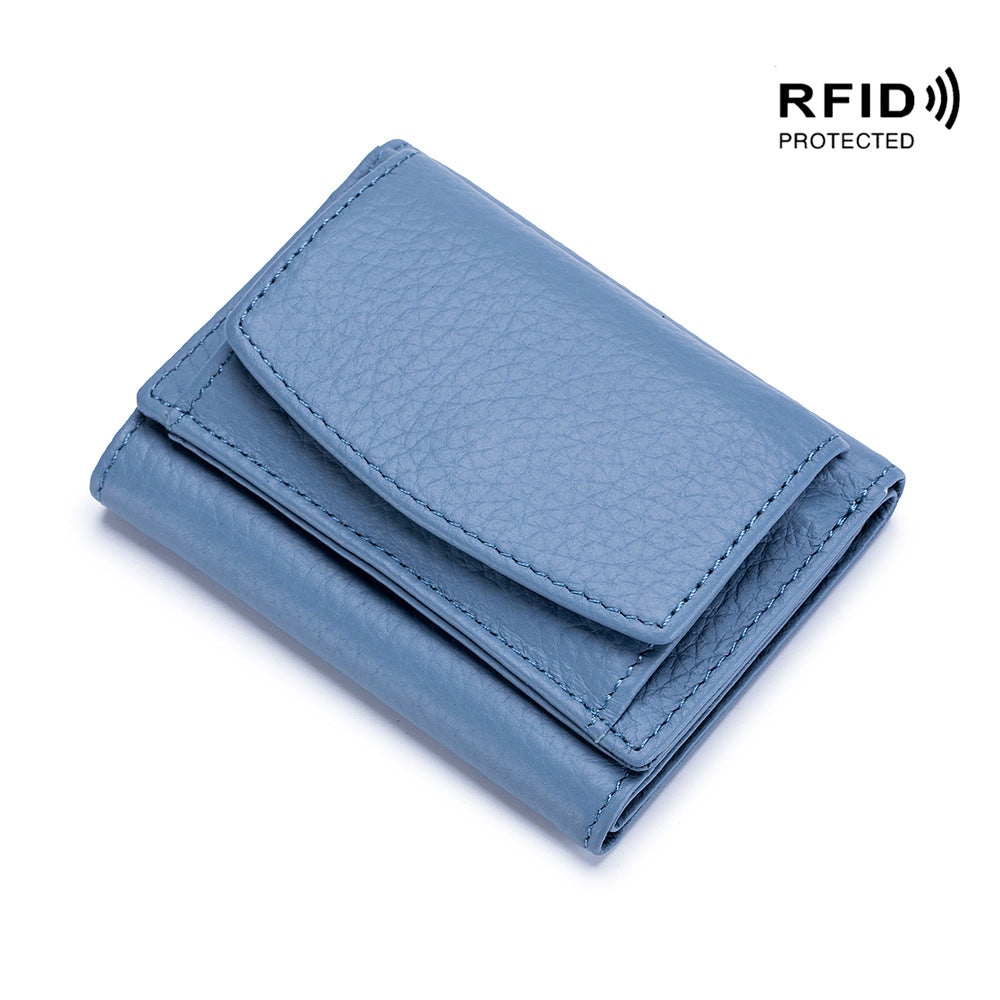 Small wallet women's genuine leather Japanese style fabric RFID coin bag wallet mini wallet short