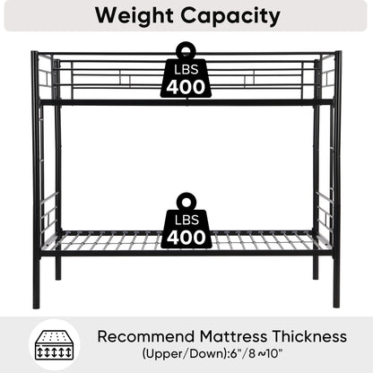 Double decker bed, size above twin bed, with 2 ladders and full-length guardrail, metal, storage space, black