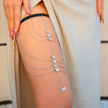 Pure desire butterfly tassel leg chain female sweet cool multi-layer chain star shaped leg ring sexy thigh chain