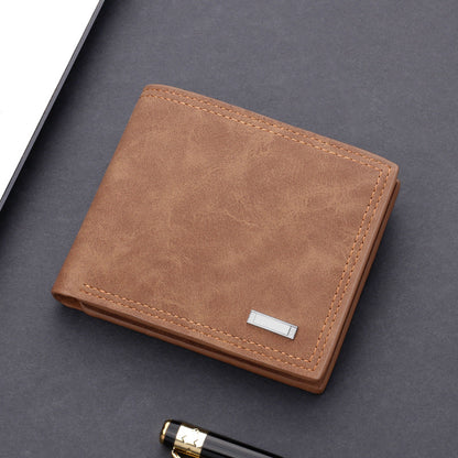 Men's wallet short wallet leather wallet multiple card slots can hold driver's license retro