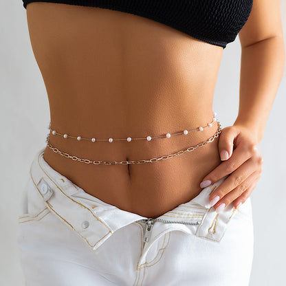 Stacked chain tassel star moon rhinestone waist chain sexy butterfly women's imitation pearl body chain