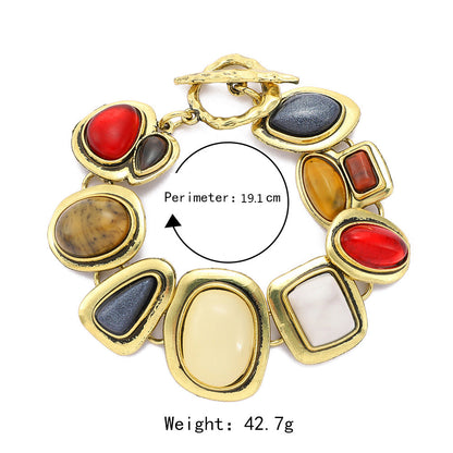 Colorful natural stone crystal glass exaggerated bracelet women's high-end accessory