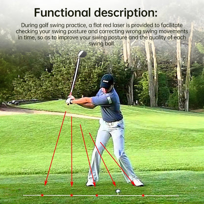 Golf swing training aid: swing plane corrector, posture indicator, indoor laser practice tool.